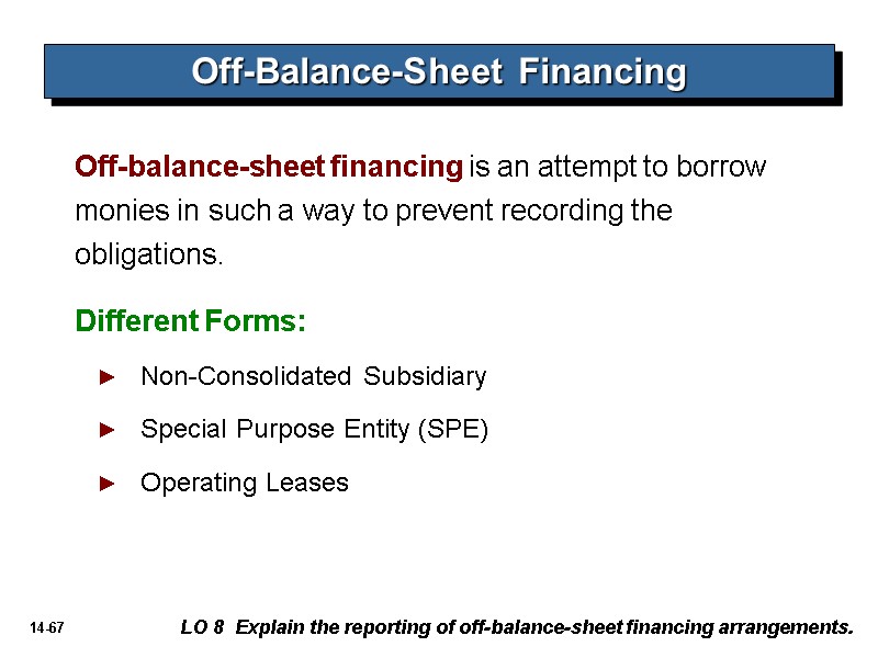 Off-balance-sheet financing is an attempt to borrow monies in such a way to prevent
